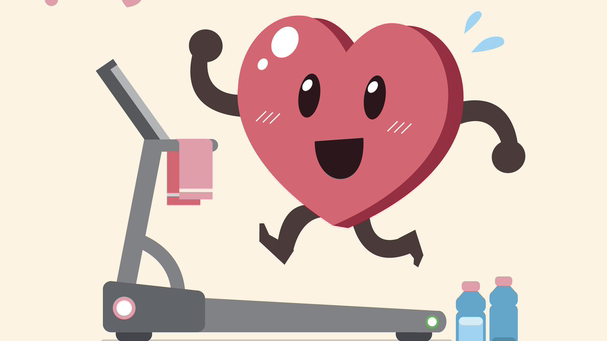 Cartoon heart on treadmill