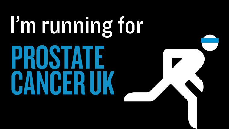 Running stick figure alongside the words 'I'm running for Prostate Cancer UK'