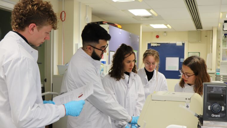 NDS Work Experience students in a QUOD lab session with Postdoctoral Research Scientist Dr Letizia Lo Faro.