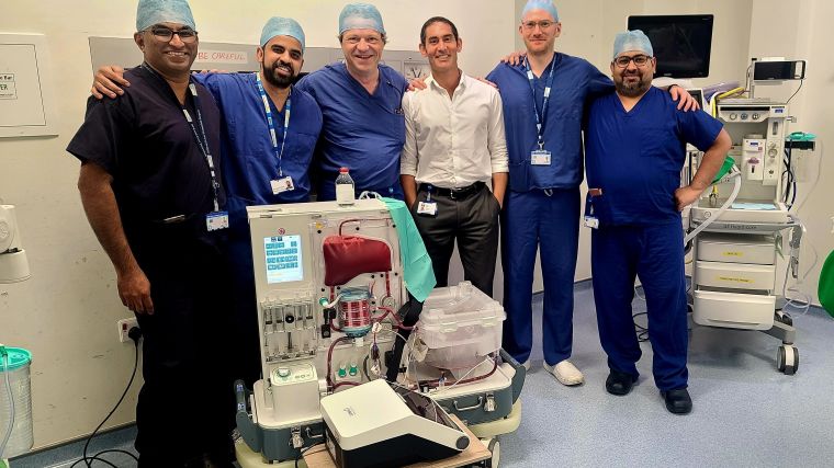 The liver transplant team in the operating theatre at the Royal Free Hospital.